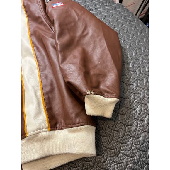 First Down Mens Vintage Racing Gear Bomber Jacket Flight Brown Patches Size XXL - Picture 10 of 14